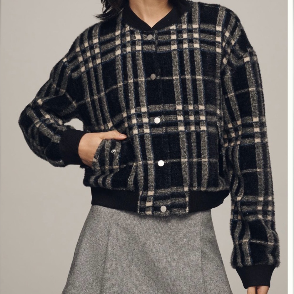 By Anthropologie Cropped Knit Bomber Jacket